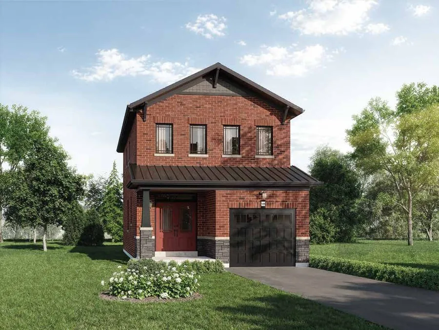 Elevation rendering of the Sunridge model, a 27' detached homes at Wellwood