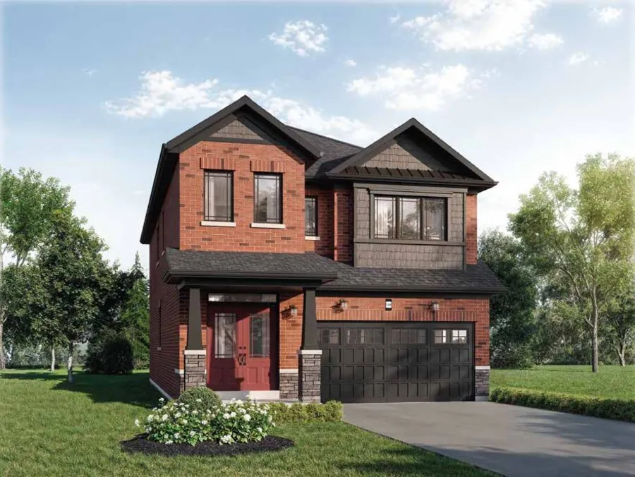 Elevation rendering of the Harrison model, a 34' detached homes at Wellwood