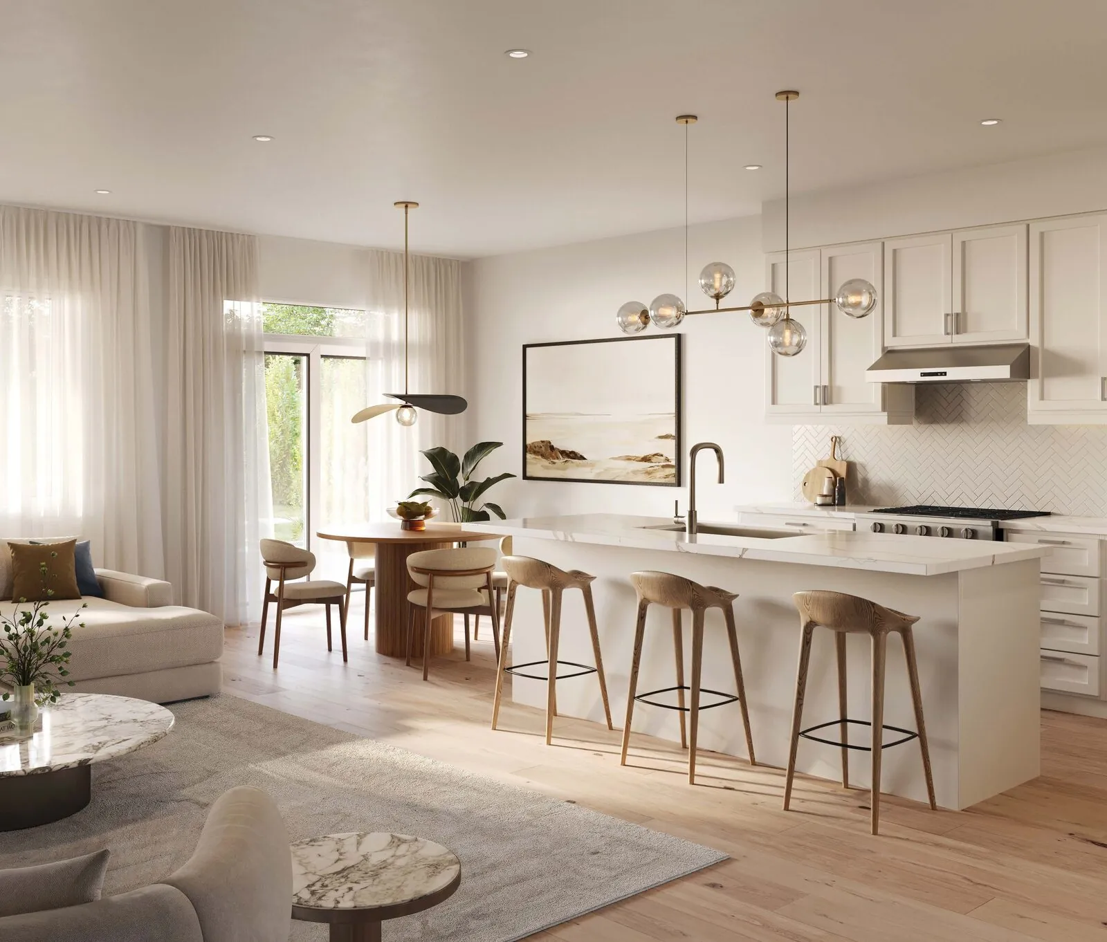 Bright open-plan kitchen and living area in a 27-foot detached home at Wellwood