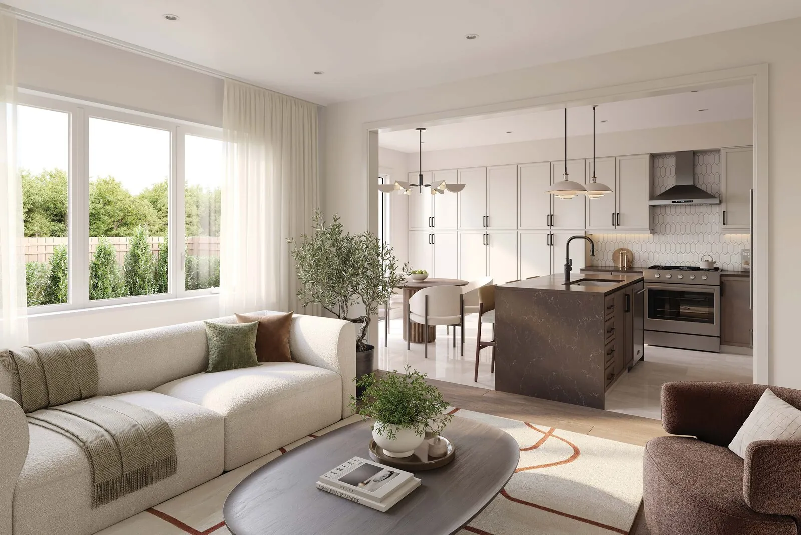 Living room and kitchen in a 34-foot detached home at Wellwood